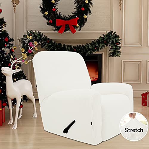 Easy-Going Recliner Stretch Sofa Slipcover Sofa Cover 4-Pieces Furniture Protector Couch Soft with Elastic Bottom, Spandex Jacquard Fabric Small Checks(Recliner,Cream) - Image 3