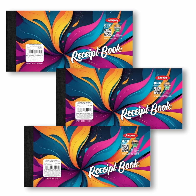 Anupam Medium Receipt Book with Duplicate 50 Sheet Set one Booklet 19 x 11 cm (50 Printed + 50 Plain) | Easy in Maintaining Accurate Records of Rent Payments (Pack of 3) - Image 3