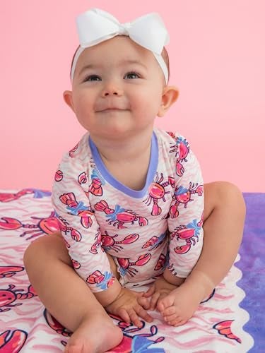 RuffleButts Baby Girls UPF 50 Sun Protection Novelty Print Long Sleeve One Piece Rash Guard Swimsuit with Zipper Pink Lobster Lagoon 612m - Image 3