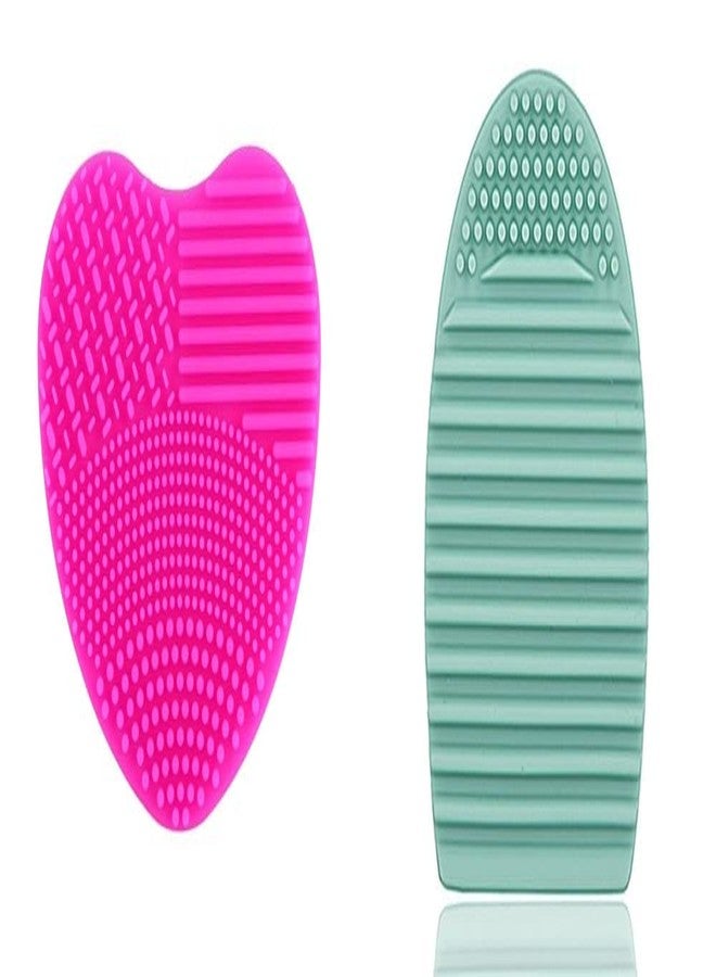 COSLUXE Brush Cleaning Mat, Silicone Makeup Cleaning Brush Scrubber Mat Portable Washing Tool Cosmetic Brush Cleaner (Heart Shaped 1 & Egg Shaped 1) - Image 1