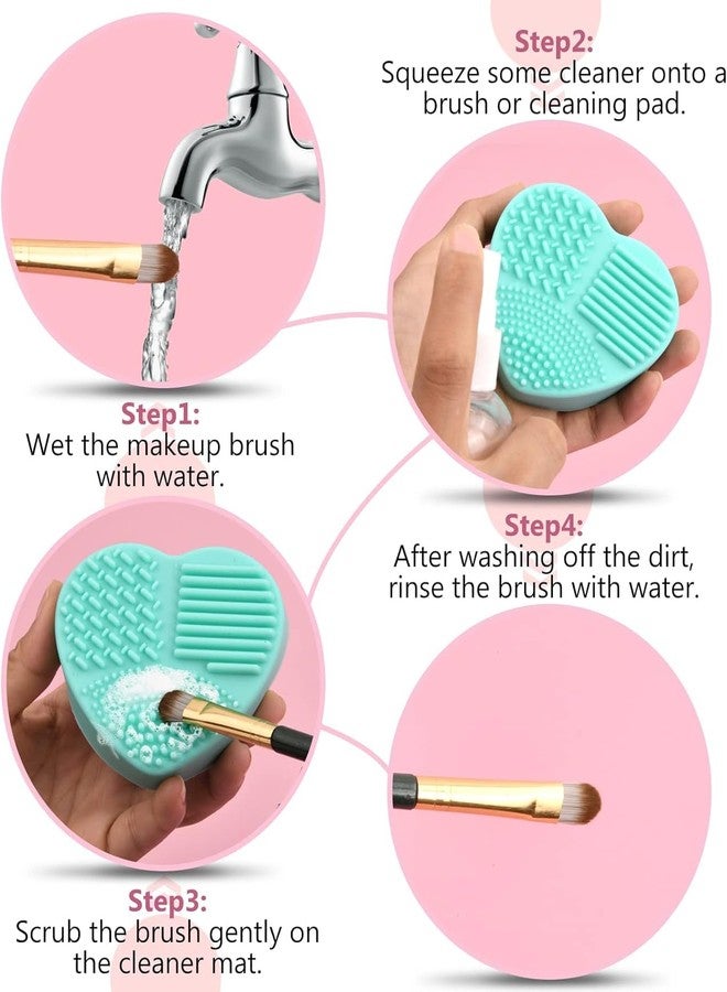 COSLUXE Brush Cleaning Mat, Silicone Makeup Cleaning Brush Scrubber Mat Portable Washing Tool Cosmetic Brush Cleaner (Heart Shaped 1 & Egg Shaped 1) - Image 5