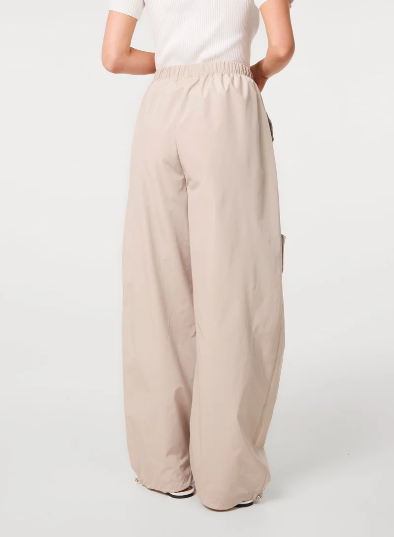 بينك فانيلا Pocket Detail Wide Leg Cargo Trousers