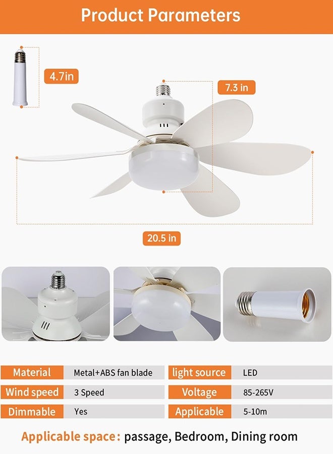 MLADEN مروحة سقف مع أضواء وجهاز تحكم عن بعد، لقاعدة E27 مروحة بمقبس صغير بثلاثة ألوان قابلة للتعتيم ومروحة سقف صغيرة مزودة بـ 6 شفرات لغرفة النوم والمطبخ والغرف الصغيرة ومروحة صامتة - Image 2