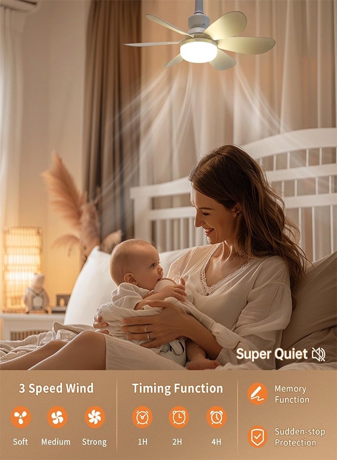 MLADEN مروحة سقف مع أضواء وجهاز تحكم عن بعد، لقاعدة E27 مروحة بمقبس صغير بثلاثة ألوان قابلة للتعتيم ومروحة سقف صغيرة مزودة بـ 6 شفرات لغرفة النوم والمطبخ والغرف الصغيرة ومروحة صامتة - Image 3