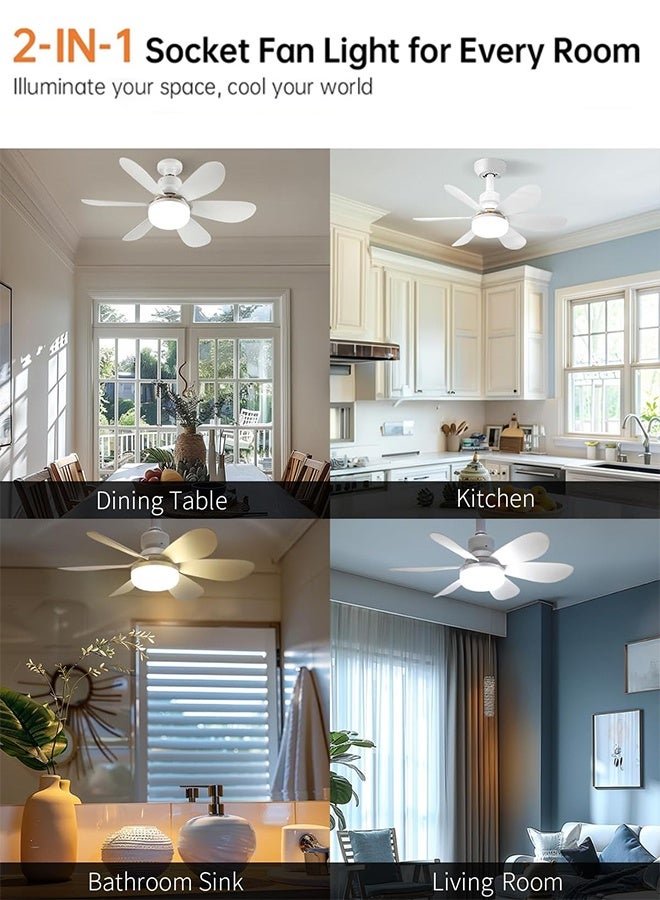 MLADEN مروحة سقف مع أضواء وجهاز تحكم عن بعد، لقاعدة E27 مروحة بمقبس صغير بثلاثة ألوان قابلة للتعتيم ومروحة سقف صغيرة مزودة بـ 6 شفرات لغرفة النوم والمطبخ والغرف الصغيرة ومروحة صامتة - Image 5