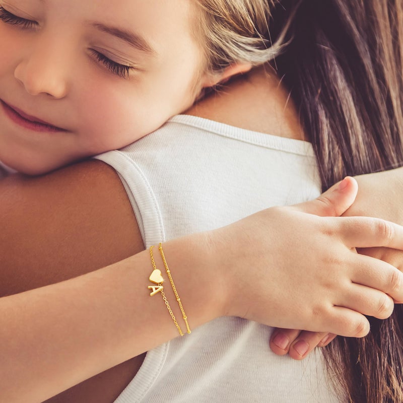 M MOOHAM Easter Gifts for kids Teens Girls - 8 9 10 11 12 13 14 15 16 Year Old Girl Birthday Gift Teenage Gift, Gold-Plated Letter E Heart Initial Bracelets for Teen Girl Gifts Trendy Stuff - Image 3