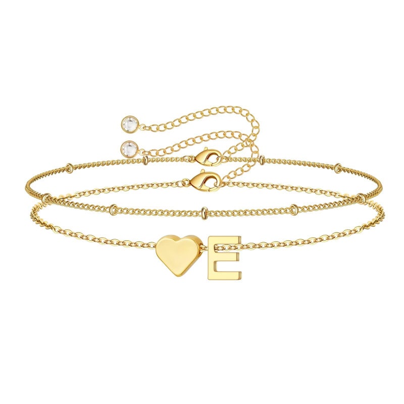 M MOOHAM Easter Gifts for kids Teens Girls - 8 9 10 11 12 13 14 15 16 Year Old Girl Birthday Gift Teenage Gift, Gold-Plated Letter E Heart Initial Bracelets for Teen Girl Gifts Trendy Stuff - Image 1