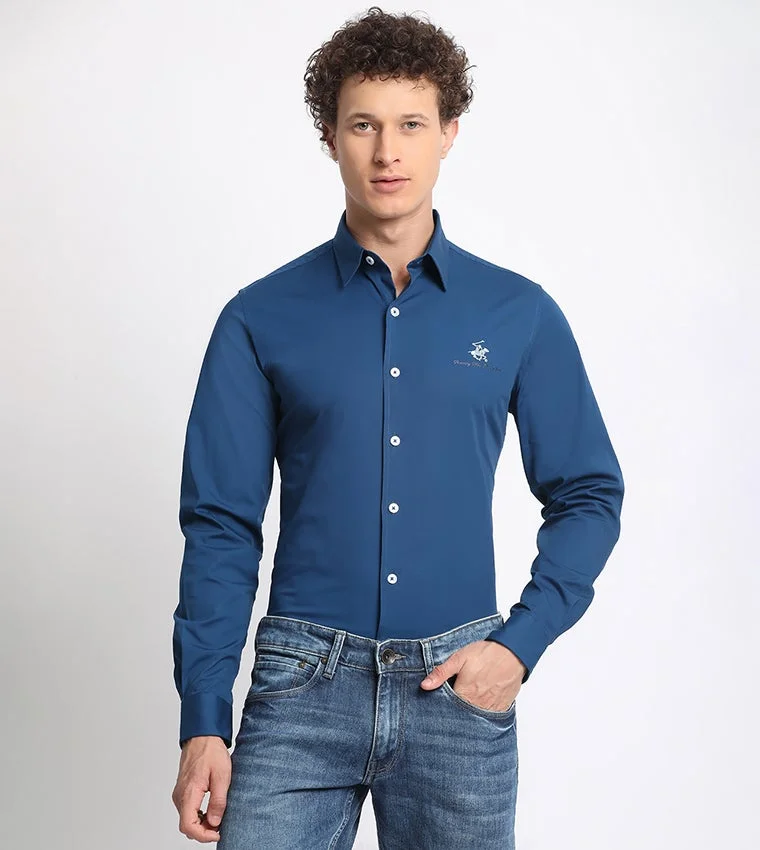 Logo Embroidered Long-Sleeved Classic Collar Shirt