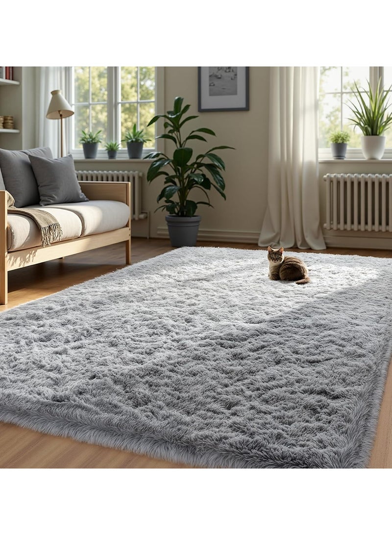 CityRiya-Long Ultra Soft Rug, Fluffy Carpets Tie-Dye Rugs for Living Room, Soft Touch Carpet 160x220cm, Fluffy Area Rug for Bedroom, Floor Mat, Modern Carpets Fuzzy Rug for Home, Grey Carpet - Image 1