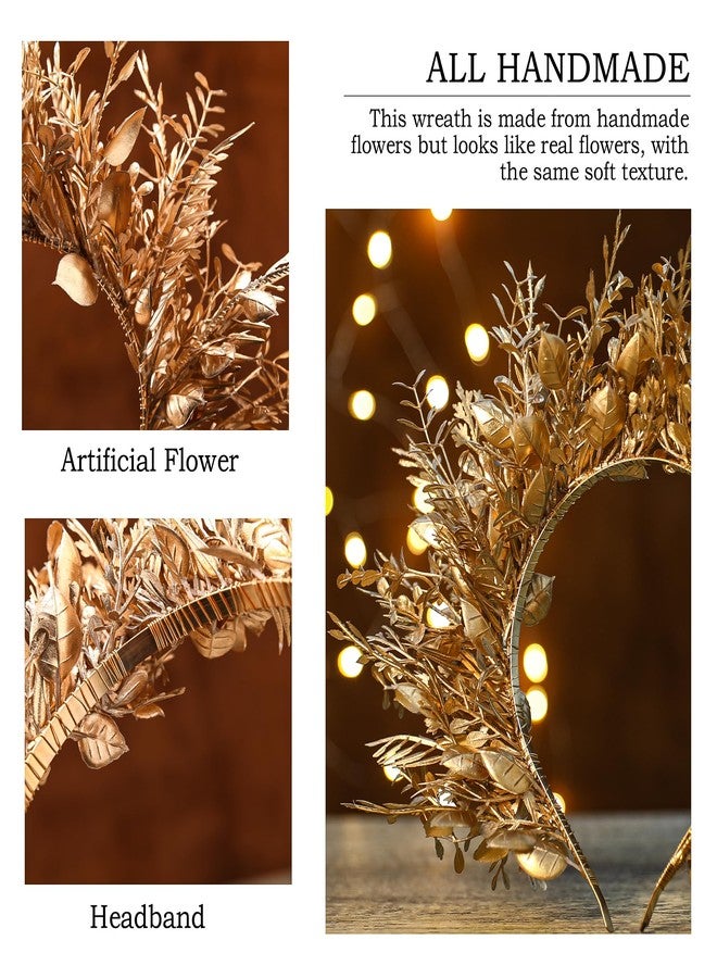 MOSTORY Flower Halo Crown Headband - Handmade Fairy Goddess Hairband Floral Queen Crown for Women Party Festival Renaissance Renfaire Cosplay Photo Shoot Gold - Image 5