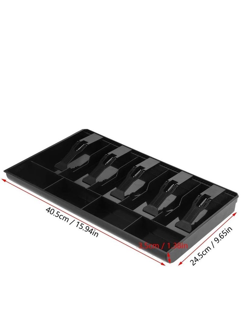 Excefore Cash Drawer 5 Grids Black Cash Box Register Insert Coin Trays Cashier Tidy Storage Safe Cash Tray for Business Use (Black) - Image 4