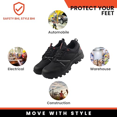 FUEL Safety Shoes for Men with Industrial Steel Toe, Light Weight Construction Shoes, Anti Penetration, Non-Slip Lace Up Comfortable Footwear, (Wings-Sizes-6UK Black) - Image 4