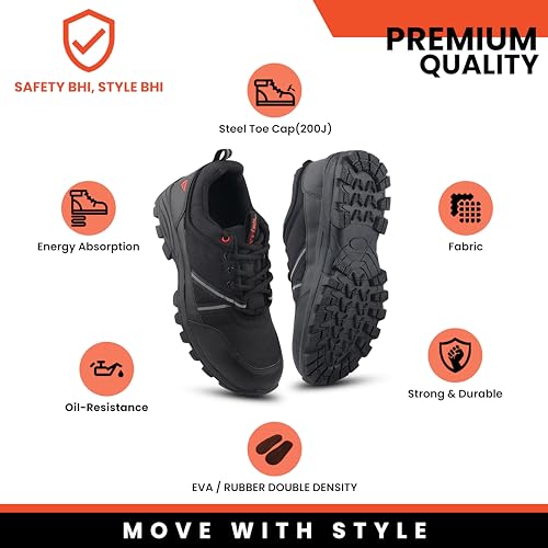 FUEL Safety Shoes for Men with Industrial Steel Toe, Light Weight Construction Shoes, Anti Penetration, Non-Slip Lace Up Comfortable Footwear, (Wings-Sizes-6UK Black) - Image 3