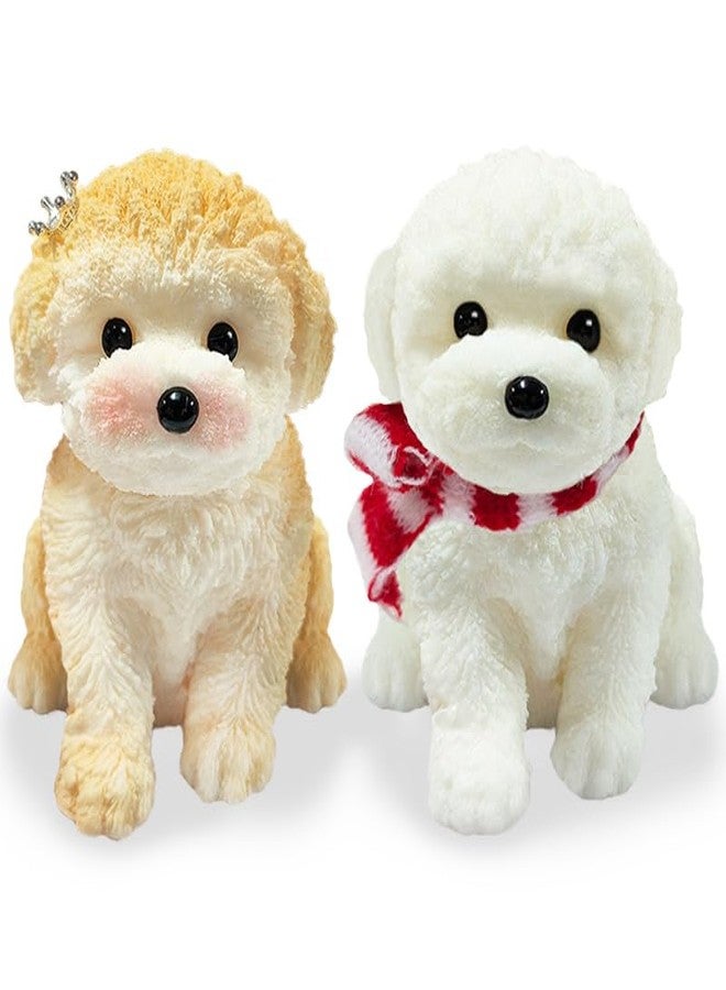 TSFGDYL 2PCS Cute Squishy Dog Toys - Handmade Squishy Dog Relief Toy, Ultra Soft Silicone Squishies Toy for Kids & Adults, Autism & Anxiety Relief, Fun Gift for Boys & Girls (White-Curry) - Image 1
