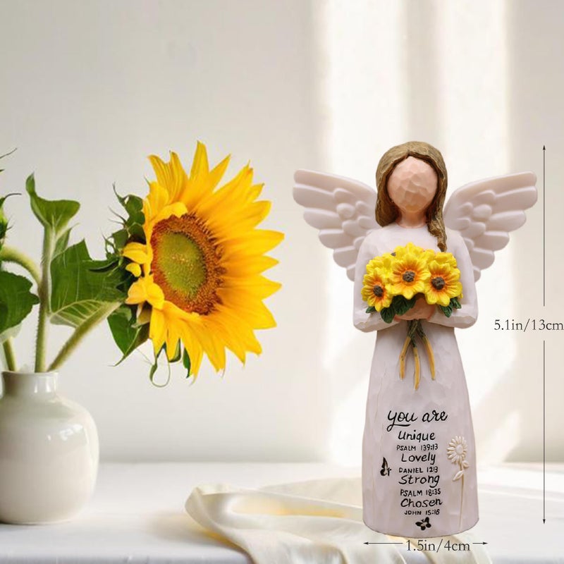 AUMELO Christian Gifts for Women Birthday Unique, Religious Gifts for Women, Friends, Mom, Sister-Spiritual Inspirational Gift, Hand-Painted Sunflower Angel Figurine - Image 4