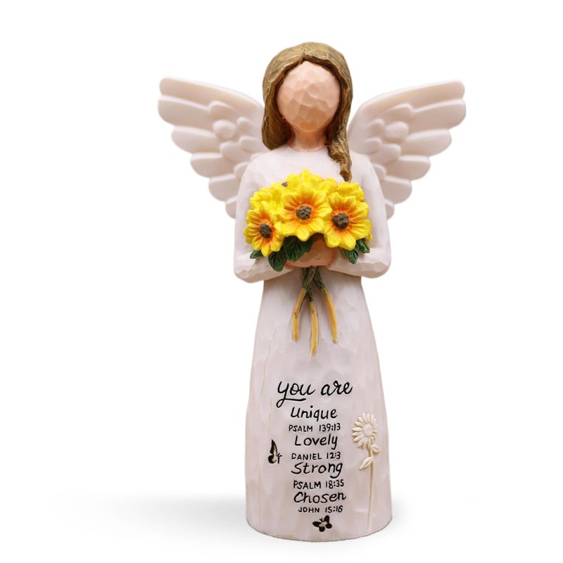 AUMELO Christian Gifts for Women Birthday Unique, Religious Gifts for Women, Friends, Mom, Sister-Spiritual Inspirational Gift, Hand-Painted Sunflower Angel Figurine - Image 1