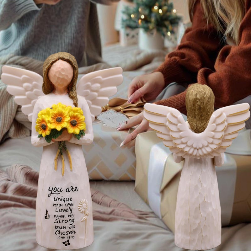 AUMELO Christian Gifts for Women Birthday Unique, Religious Gifts for Women, Friends, Mom, Sister-Spiritual Inspirational Gift, Hand-Painted Sunflower Angel Figurine - Image 5