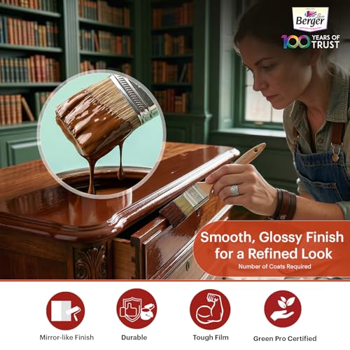 BERGER Luxol Hi-Gloss Enamel Paint | Oil-Based | Mirror Like Durable Weather Resistant High Gloss Finish | for Interior & Exterior Wall Wood Metal Surfaces | Green Pro Certified (500mL, Brown) - Image 3