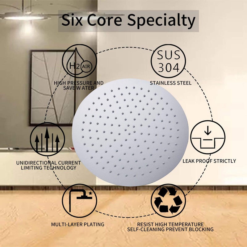 GGStudy Round 12 Inch Stainless Steel Shower Head - Rain Style Shower Head Brushed Nickel - Image 3