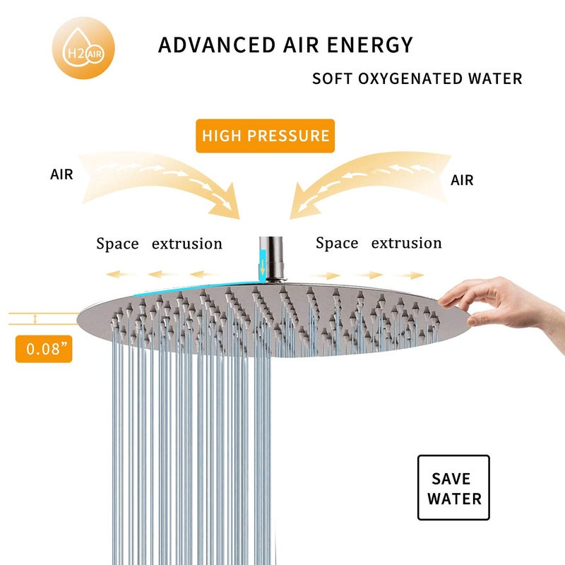GGStudy Round 12 Inch Stainless Steel Shower Head - Rain Style Shower Head Brushed Nickel - Image 5