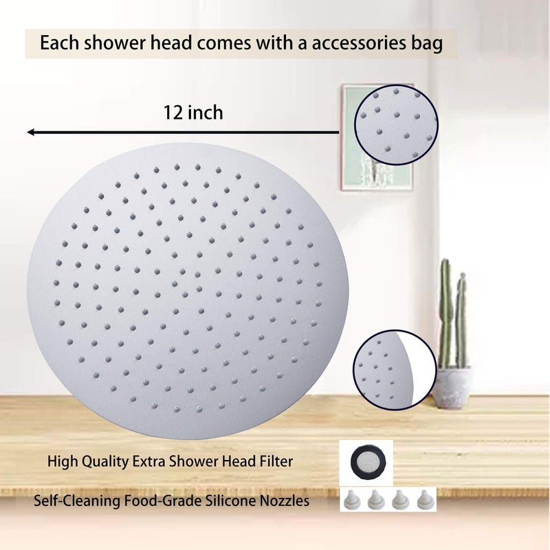 GGStudy Round 12 Inch Stainless Steel Shower Head - Rain Style Shower Head Brushed Nickel - Image 4