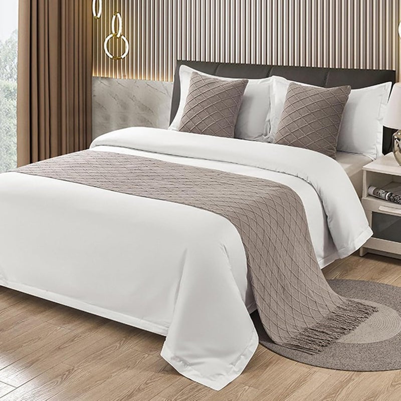 Light luxury simple solid color knitted tassel decorative blanket cotton sofa bed cover gray 60*260cm - Image 1