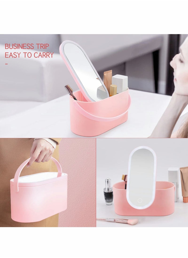Excefore - Makeup Case with Mirror and Light, Portable Cosmetic Box with LED Light, Multi-purpose Makeup Storage with Handle - Image 1