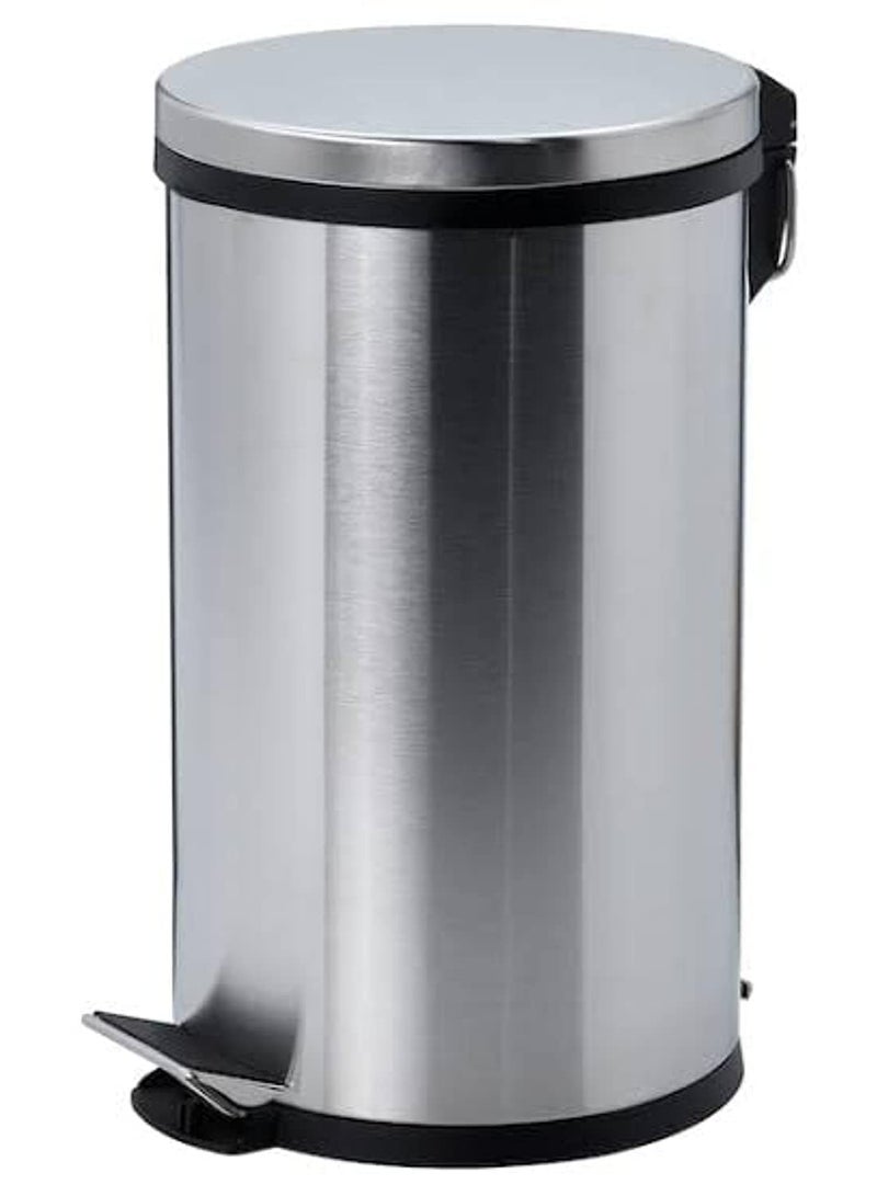 Turkish Stainless Steel Swing Lid Waste Bin with Foot Pedal and Plastic Inner for Easy Cleaning, Silver (12 Litre), Foot Press - Image 1