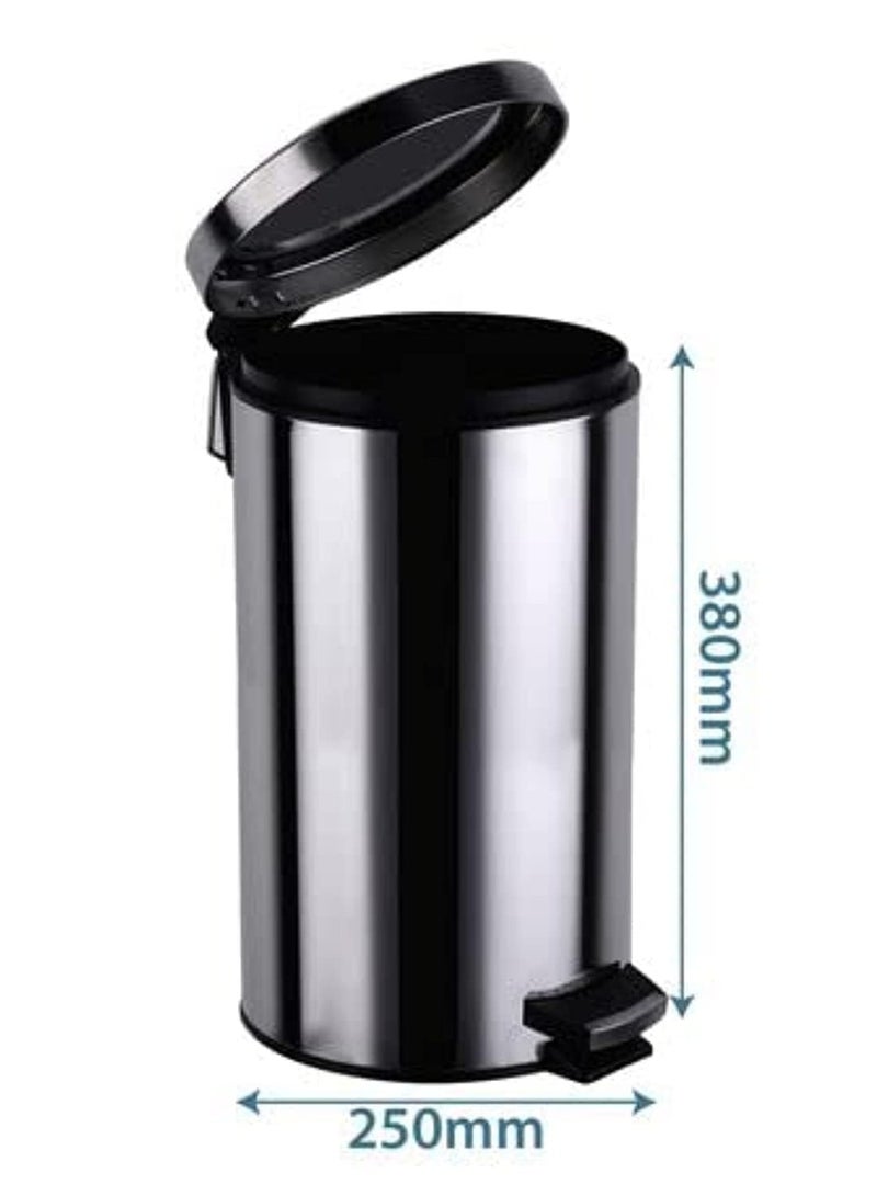 Turkish Stainless Steel Swing Lid Waste Bin with Foot Pedal and Plastic Inner for Easy Cleaning, Silver (12 Litre), Foot Press - Image 2