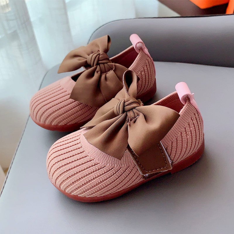2026 Spring Autumn Baby Girl Princess Shoes Bow Square Toe Soft Sole Breathable Anti-Slip Toddler First Walker