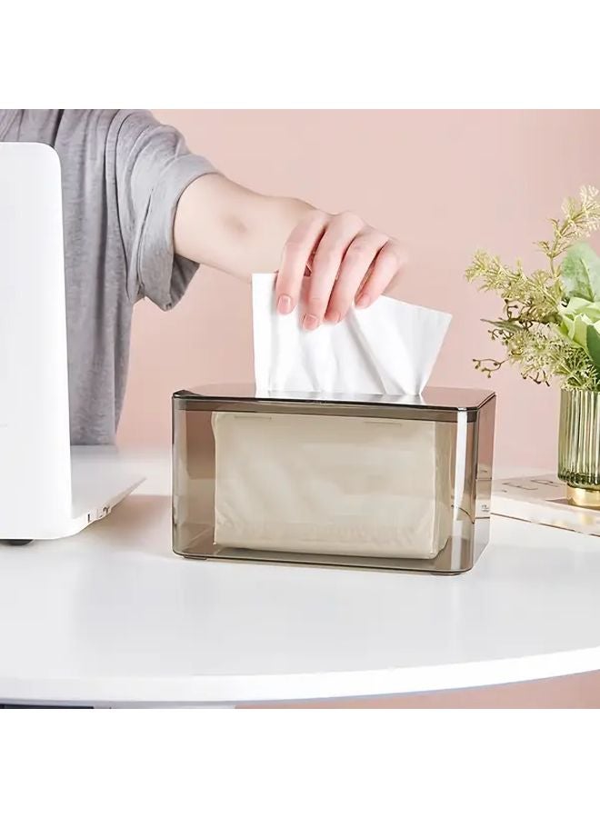 صندوق مناديل مربع حديث باللون الرمادي مع غطاء، موزع صحي بنقرة واحدة للمنزل والمكتب - Image 3