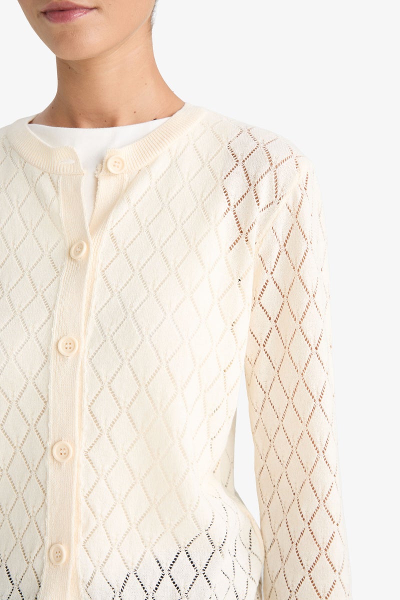 DeFacto Beige Woman Regular Fit Crew Neck Long Sleeve Cardigan Casual - Image 4