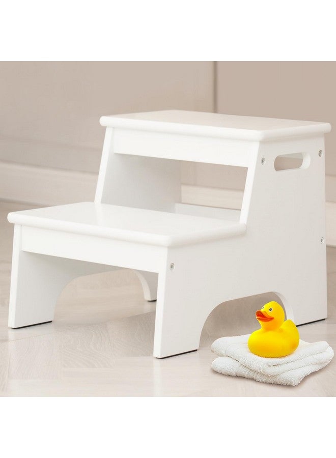 Forbena Wood Toddler Step Stool for Bathroom Sink, White Kids Toilet Step Stool for Potty Training, Small Child Baby Girl Boy 2 Stepping Stool with Handle for Kitchen Counter Nursery Bedroom Closet - Image 1