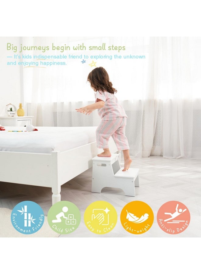 Forbena Wood Toddler Step Stool for Bathroom Sink, White Kids Toilet Step Stool for Potty Training, Small Child Baby Girl Boy 2 Stepping Stool with Handle for Kitchen Counter Nursery Bedroom Closet - Image 4