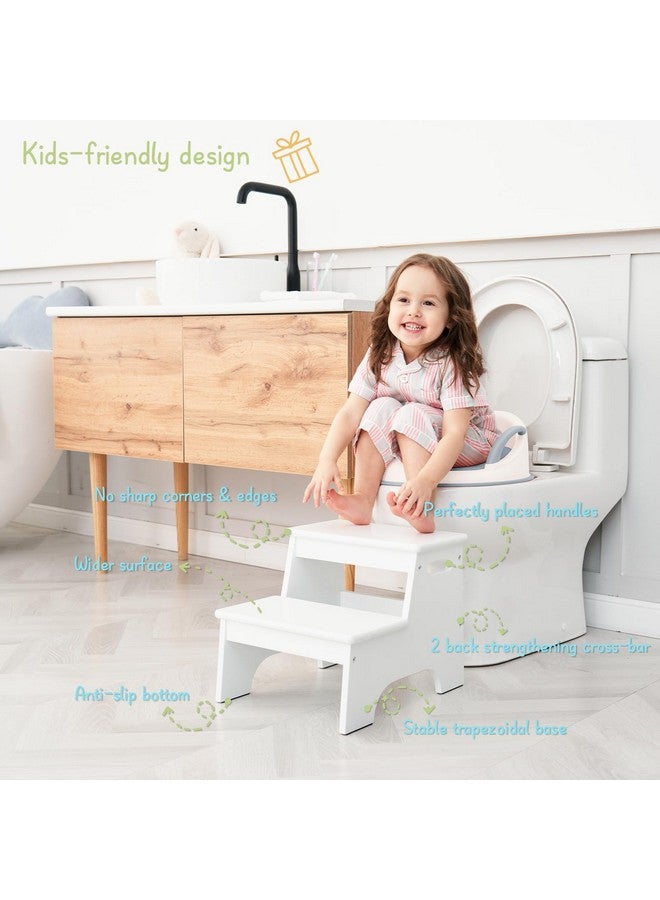 Forbena Wood Toddler Step Stool for Bathroom Sink, White Kids Toilet Step Stool for Potty Training, Small Child Baby Girl Boy 2 Stepping Stool with Handle for Kitchen Counter Nursery Bedroom Closet - Image 3