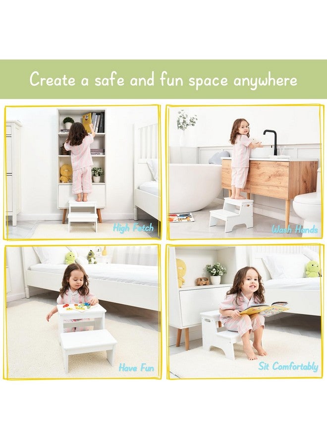Forbena Wood Toddler Step Stool for Bathroom Sink, White Kids Toilet Step Stool for Potty Training, Small Child Baby Girl Boy 2 Stepping Stool with Handle for Kitchen Counter Nursery Bedroom Closet - Image 5