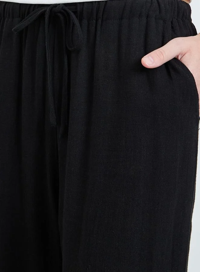 Take Two Black Black Mid Rise Drawstring Waist Straight Leg Pants for Women | Best Price UAE