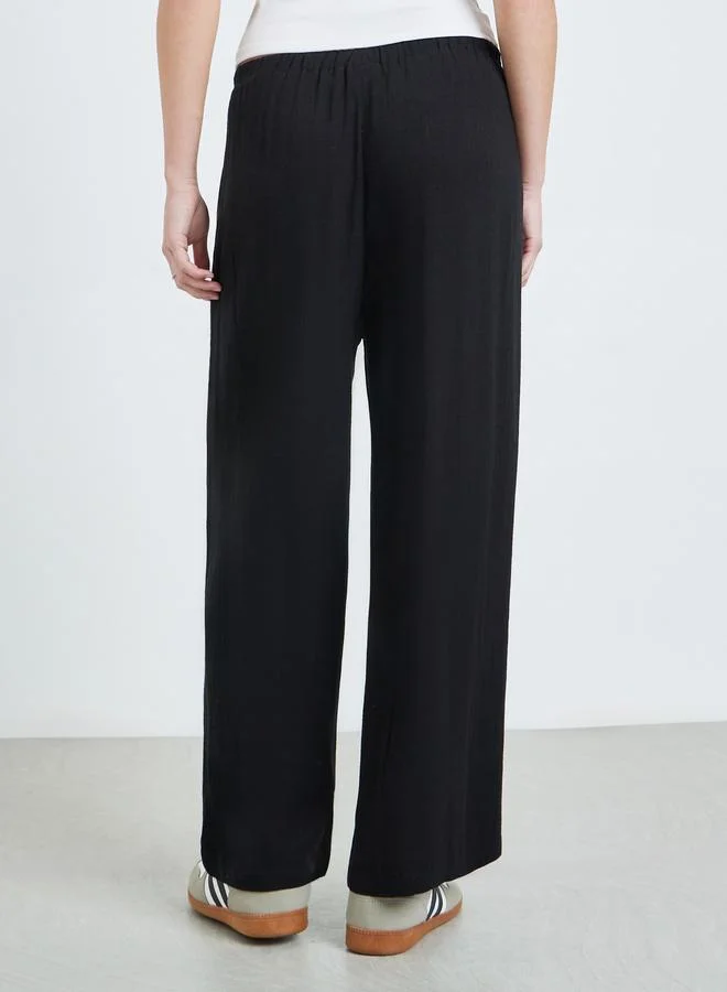 Take Two Black Black Mid Rise Drawstring Waist Straight Leg Pants for Women | Best Price UAE