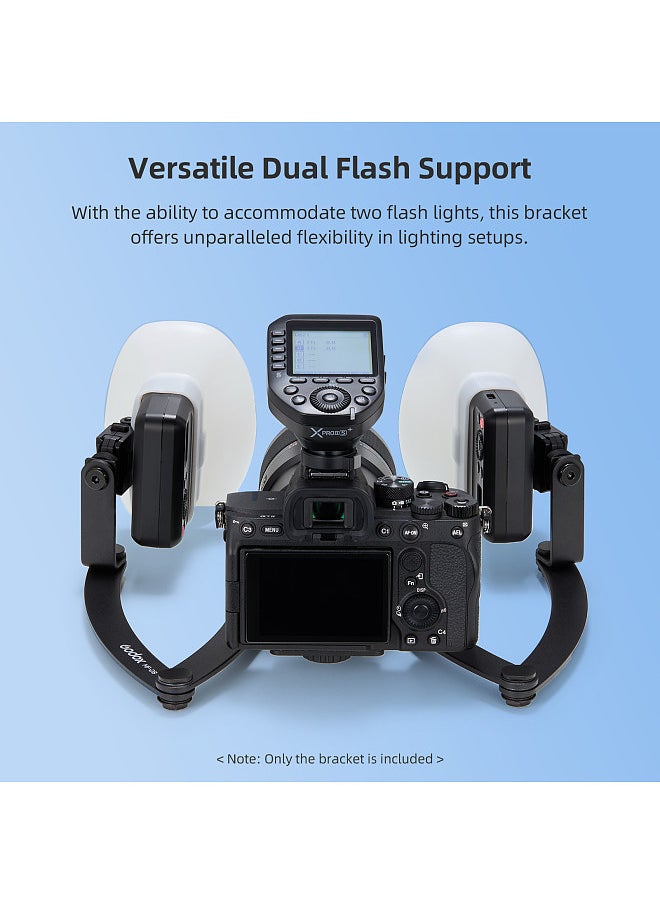 MF-DB Flexible Flash Bracket with Dual Flash Mounts Aluminum Alloy 360°Rotatable Head Multi-angle Adjustable with 1/4in Standard Screw for Dental Photography Portrait Macro Photography