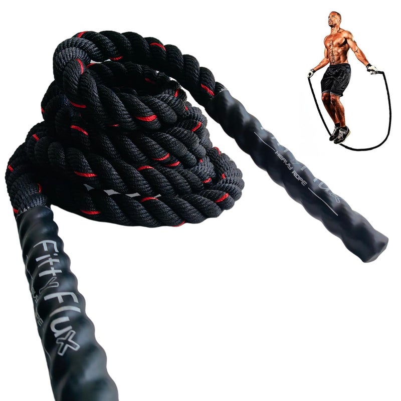 FittyFlux 1.2 Kg Weighted Jump Rope For Fitness- 3Lb Heavy Jump Rope For Men &Women - Gym Training, Home Workout, Total Body Workouts, Polyester (Black, 1.2 kg) - Image 5