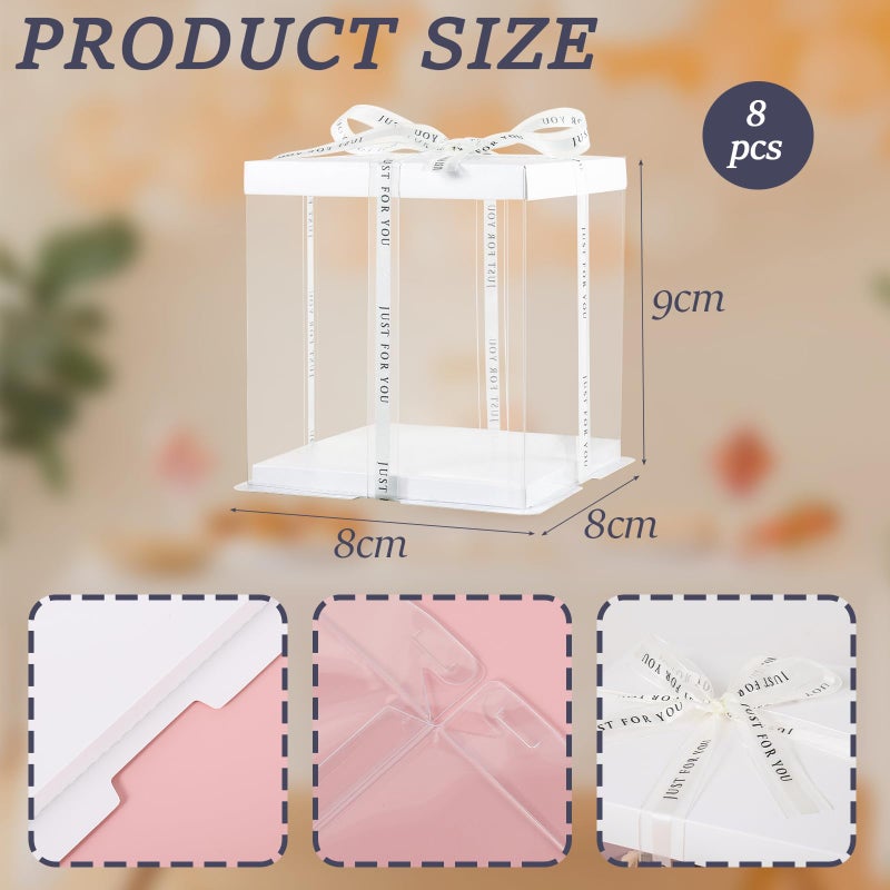 CHENZEM 8Pcs Tall Cake Boxes Clear Box with Ribbon, 8x8x9 inch, for 6" cajas para pasteles Tiered Cakes,Transport Gift Boxes for Wedding Valentine'Day and Gift Display. (White, 8 * 8 * 9 inch/8pcs) - Image 3