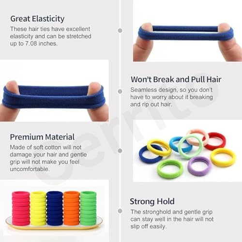 Cerrito Hair Band for Women & Girls, No Damage Hair Elastics, Strong Hold Ponytail Holders, Soft, Stretchable Rubber Bands for Thick, Thin, Curly & Straight Hair (Dark color, Pack of 30) - Image 2