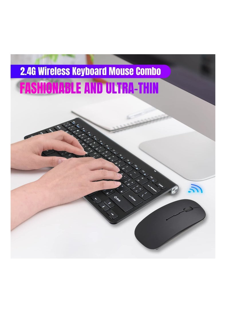 Y&D - 2.4Ghz Wireless Keyboard Mouse Combo Ultra Thin Portable with USB Receiver Compatible Computer Laptop Desktop PC Mac And For Windows XP Vist7 8 10 OSAndroid Black - Image 1