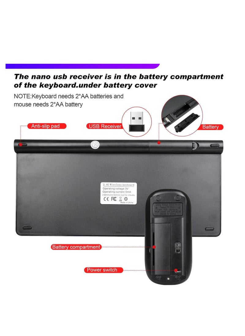 Y&D - 2.4Ghz Wireless Keyboard Mouse Combo Ultra Thin Portable with USB Receiver Compatible Computer Laptop Desktop PC Mac And For Windows XP Vist7 8 10 OSAndroid Black - Image 1