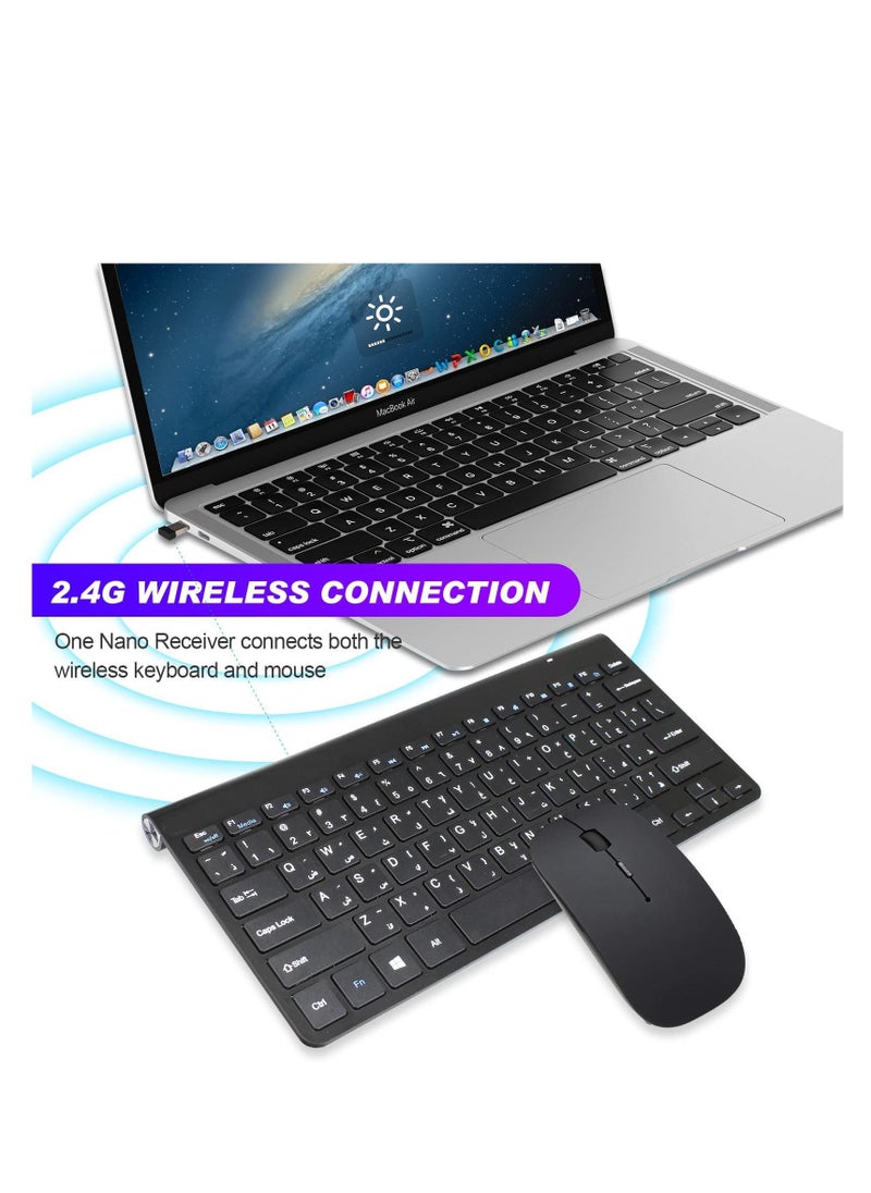 Y&D - 2.4Ghz Wireless Keyboard Mouse Combo Ultra Thin Portable with USB Receiver Compatible Computer Laptop Desktop PC Mac And For Windows XP Vist7 8 10 OSAndroid Black - Image 1