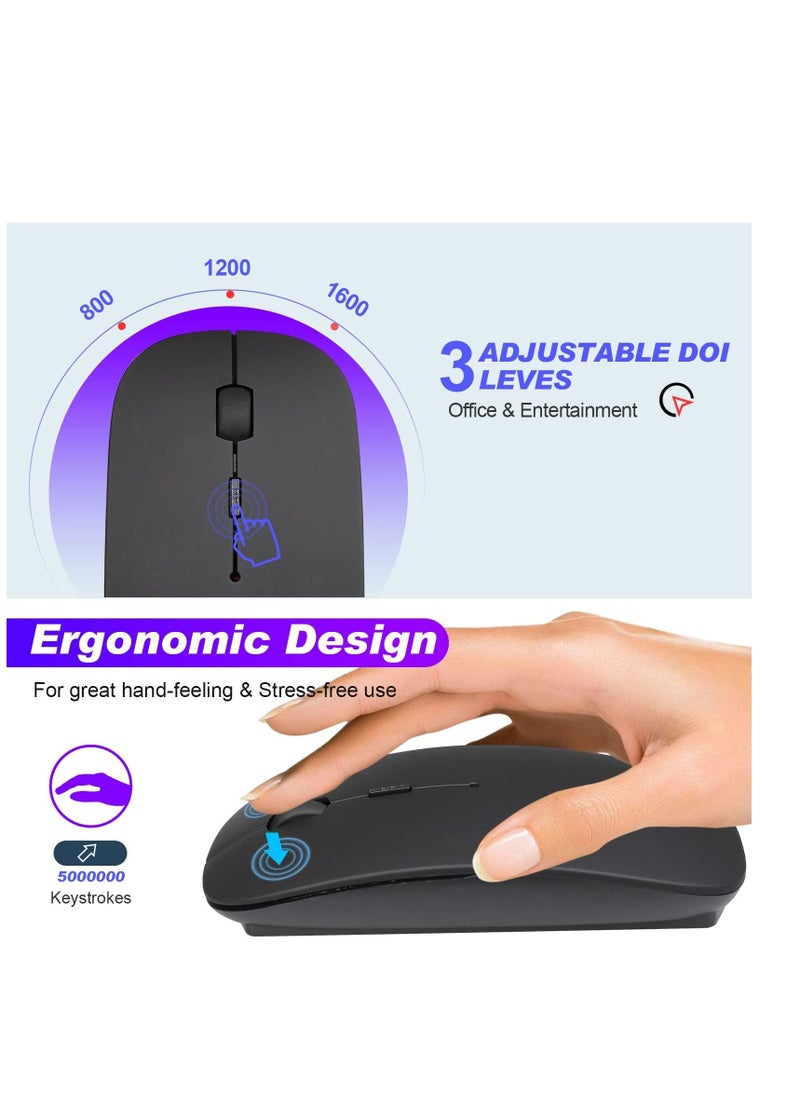 Y&D - 2.4Ghz Wireless Keyboard Mouse Combo Ultra Thin Portable with USB Receiver Compatible Computer Laptop Desktop PC Mac And For Windows XP Vist7 8 10 OSAndroid Black - Image 1