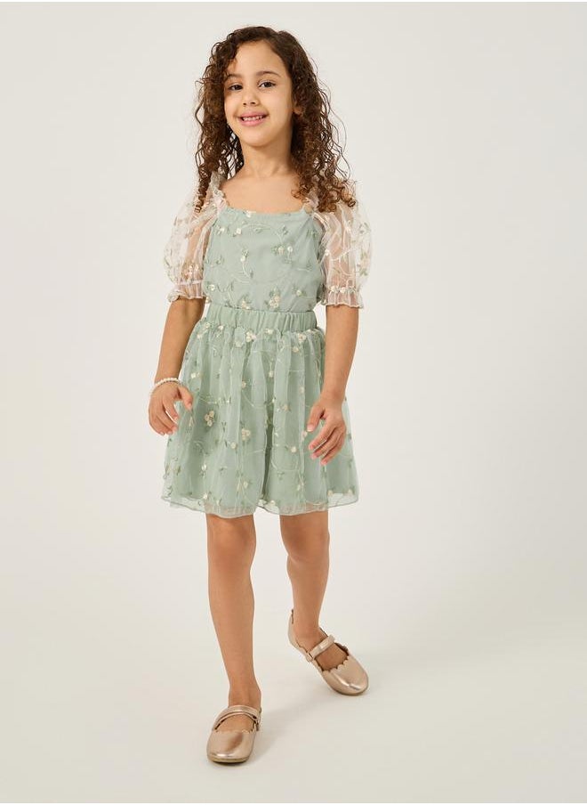 Styli - Embroidered Mesh Top and Skirts Set - Image 1