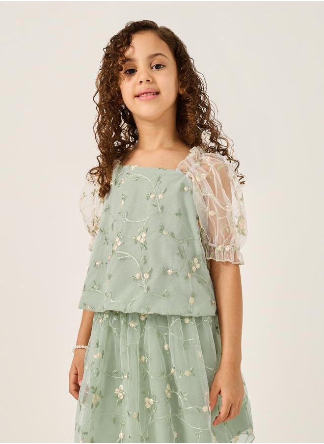 Styli - Embroidered Mesh Top and Skirts Set - Image 1