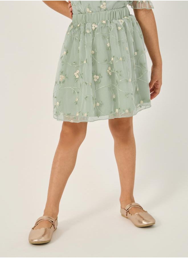 Styli - Embroidered Mesh Top and Skirts Set - Image 1