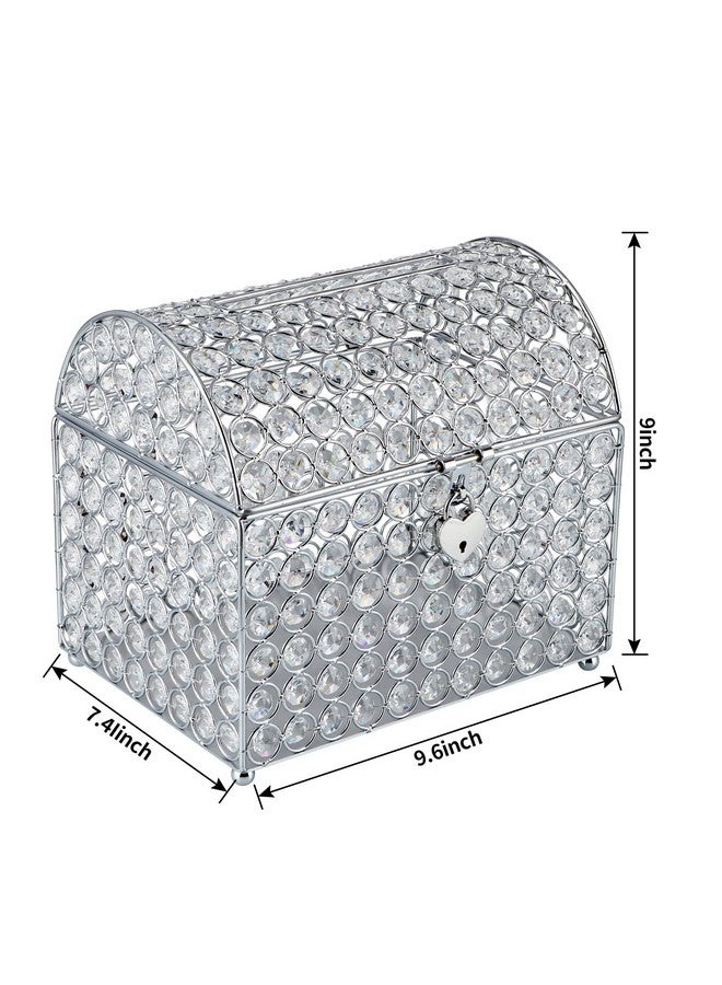 MDLUU MDLUU Wedding Card Holder Box, Treasure Chest Wedding Money Box with Heart Shaped Lock, Crystal Bead Card Receiving Box for Wedding, Birthday, Graduation (Silver) - Image 3